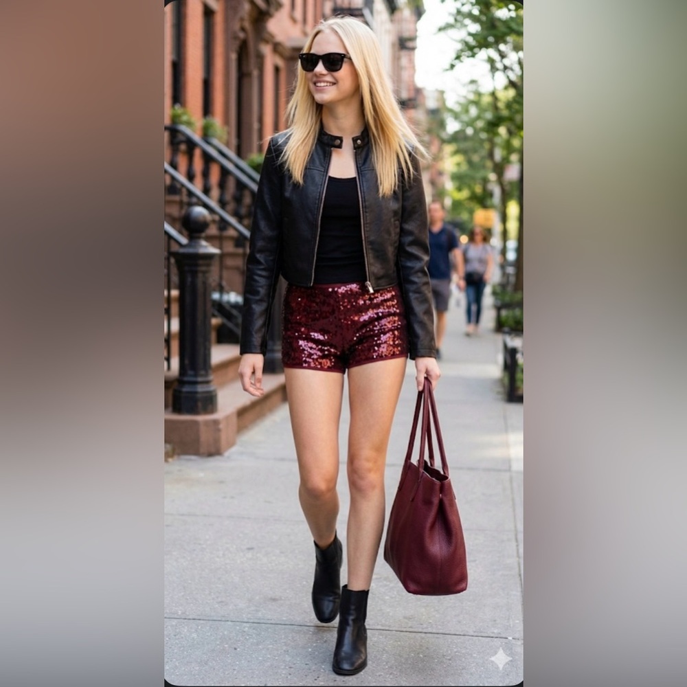 Women/Girls NB Burgundy Sequin Shorts NWT
